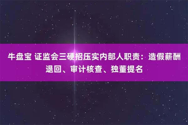 牛盘宝 证监会三硬招压实内部人职责：造假薪酬退回、审计核查、独董提名