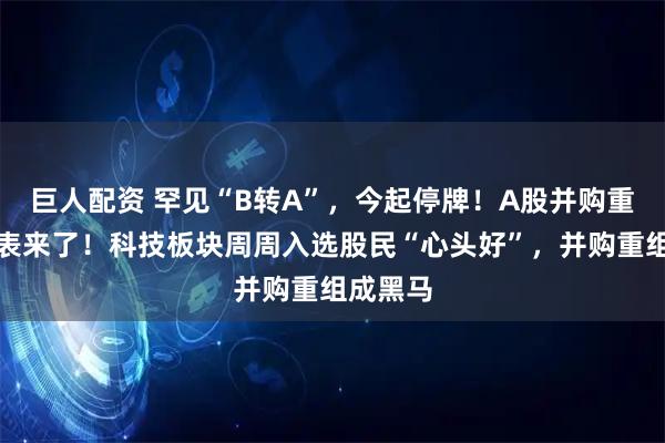 巨人配资 罕见“B转A”，今起停牌！A股并购重组进度表来了！科技板块周周入选股民“心头好”，并购重组成黑马