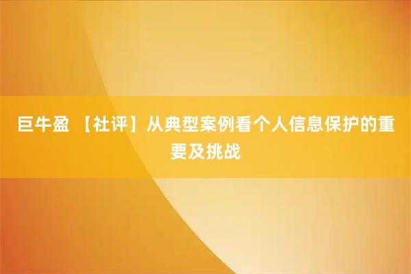 巨牛盈 【社评】从典型案例看个人信息保护的重要及挑战